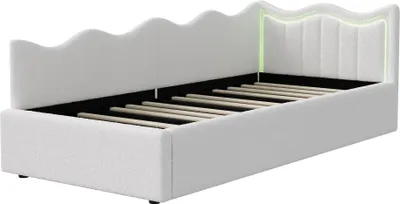 Image de ProximaX Lit hydraulique rembourré 90x200cm, Canapé-lit Lit de jour avec LED, Lit d'adolescent Lit simple avec espace de rangement, velours, blanc