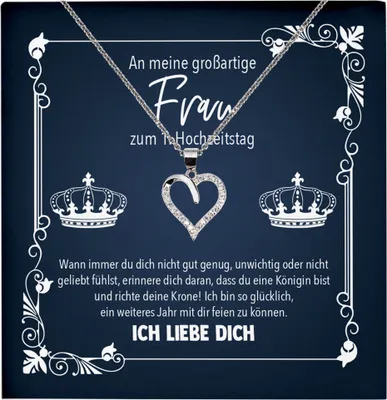 Produktbild von 22Feels Echt Silber Halskette - 1 Jahr Erster Hochzeitstag Geschenk für Ehefrau Schmuck Set Frauen Romantisch - Herz Anhänger, Karte