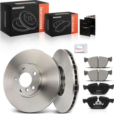 Imagen del producto de Frankberg: 2 discos de freno y 4 pastillas de freno para el eje delantero, compatibles con BMW X5 E70 F15 F85, X6 E71 E72 F16 F86, modelos de 3.0L y 2.0L, fabricados entre 2008 y 2019