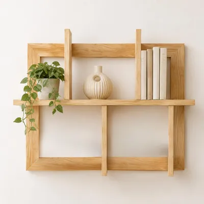 Produktbild von Wandregal aus Holz – Modernes Wandboard mit offenem Rahmendesign, für Bücher, Pflanzen und Dekoration