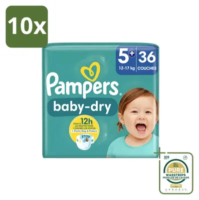 Imagen del producto de 10 pañales Pampers Baby-Dry, talla 5+ (12-17 kg) - Paquete de ahorro - 10 unidades