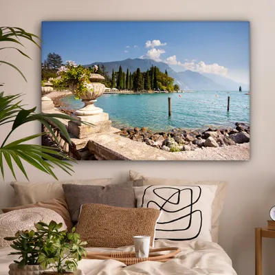 Produktbild von MuchoWow® - Leinwandbilder - Gardasee - Küste - Wasser, Wandbild, Wanddeko Bilder Wohnzimmer, 120x80 cm