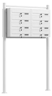 Produktbild von Wiltec 8er Briefkastenanlage weiß 945 x 270 x 1500 mm, Standbriefkasten mit 2x4 Fächern, Schlüssel und Namensschild, Briefkasten Postkasten mit Ständer