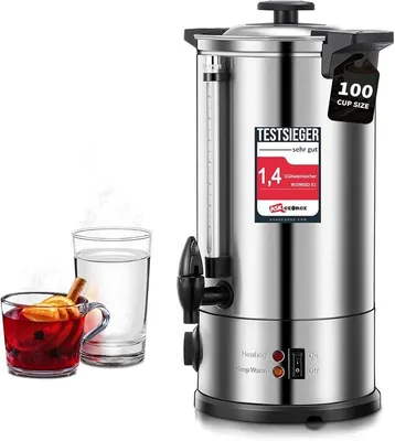 Produktbild von Glühweinkocher 10L, 1500W Heißwasserspender 100 Tassen/H, Glühweintopf mit Zapfhahn & Thermostat, Elektrischer Heißgetränkespender & Edelstahl Glühweinkessel