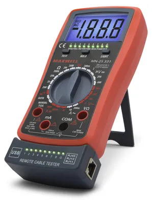 Produktbild von Digitales Multimeter mit Kabeltester - 2-in-1 - Automatische Bereichswahl - RJ11, RJ12, RJ45, USB - 600 V - 10 A - Hintergrundbeleuchtung [25331]