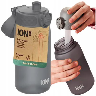 Produktbild von Ion8 Trinkflasche mit Strohhalm 350ml Grau