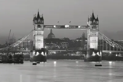 Zdjęcie produktu dla London Art Print Picture - Tower Bridge At Night B/W (80 x 120 cm)