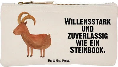 Produktbild von Mr. & Mrs. Panda Pouch Sternzeichen Steinbock Größe S Klein - Weiß - Geschenk, Kosmetiktasche, Stoffbeutel, Geburtstag Januar, Dezember, Ziege, Bock, kosmetiktäschchen