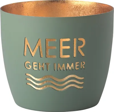 Produktbild von Gift Company Windlicht Madras Meer geht immer M, Teelichthalter, Kerzenhalter, Eisen, Powder Blue / Gold, H 8.5 cm, 1155204063