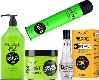 Produktbild von Redist Keratin Set Haarpflegeset - Öl 100ml - Shampoo 1000ml - Haarkur 500ml - Haarspray 400ml