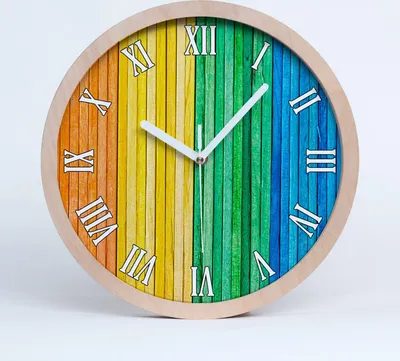 Produktbild von Holzuhr 20fi cm wanduhr - weiße Spitzen - bunte Streifen