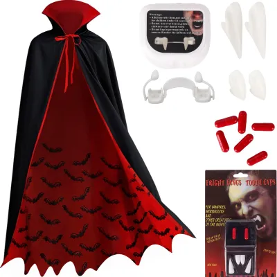 Vampierkostüm Kinder-Set, 90 cm, mit Fledermaussaum & Vampirzähnen
