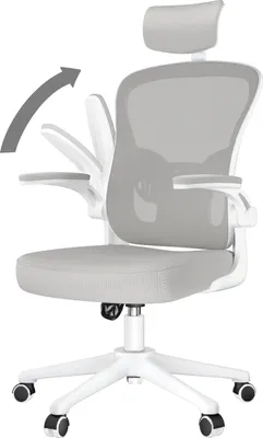 Produktbild von Bürostuhl - Ergonomisch Schreibtischstuhl, Drehstuhl mit 120° Wippfunktion, Lordosenstütze, verstellbare Kopfstütze, Armstütze und Höhen, Bis 150kg/330LB Belastbar - Grau und weiß