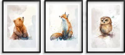 Produktbild von Aquarell Kinderposter Wald Pastell Tiere Gemäldeset 30x40