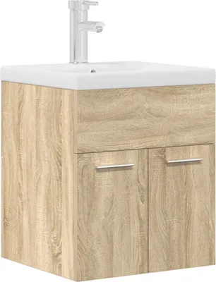 Produktbild von Waschbeckenunterschrank Einbaubecken Wasserhahn Sonoma-Eiche