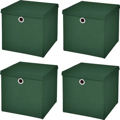 Produktbild von 4 Stück Dunkelgrün Faltbox 28 x 28 x 28 cm Aufbewahrungsbox faltbar mit Deckel