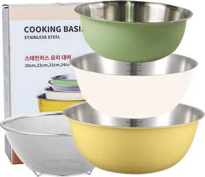 Produktbild von Gourmet-Schüssel-Set Backen Eierrührschüssel, passend für Küche 4-teilig Edelstahl Multifunktionsrührschüssel Salatschüssel Servierschüssel Stapelbar
