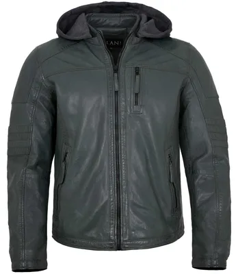 Produktbild von Jilani - Herren Lederjacke Kapuze Lammnappa dunkelgrün : 56