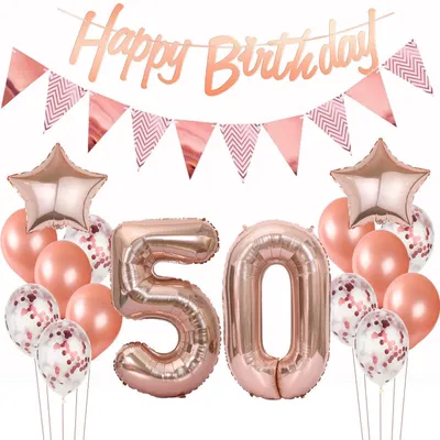 Produktbild von Geburtstagsdeko Set 50. Geburtstag Roségold für Frauen & Mädchen mit Ballons & Banner