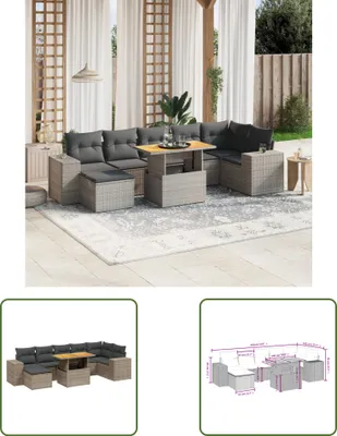 Produktbild von The Living Store 8-tlg. Garten-Sofagarnitur mit Kissen Grau Poly Rattan