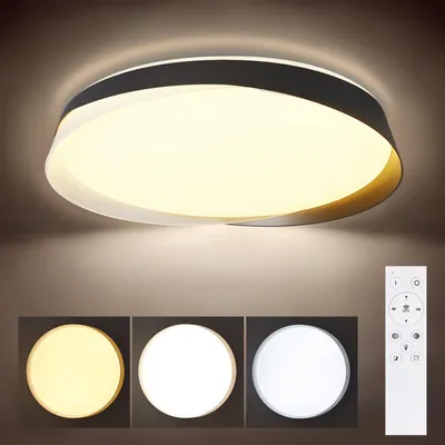 Image de ZMH LED Plafonnier Rond Noir Plafonnier 36W Dimmable avec télécommande Lampe de couloir 41.5CM pour couloir chambre salon