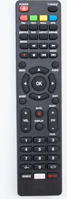A black remote control is shown against a white background.