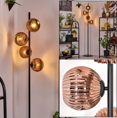 Produktbild von Villamare Stehlampe aus Metall/Riffelglas in Schwarz/Kupferfarben