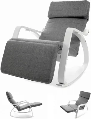 Produktbild von SILUK Schaukelstuhl, Relaxstuhl mit Verstellbarer Fußstütze, Schaukelsessel für Wohnzimmer, Terrasse, Balkon, einfache Montage (GRAU)