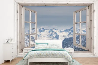 Produktbild von MuchoWow® Fototapete für Wohnzimmer oder Schlafzimmer Wandtapete Vinyl Motivtapete Aussicht - Berg - Schnee - 450x300 cm - Gemusterte