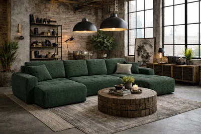Produktbild von Kaiser Möbel Ecksofa mit Schlaffunktion und Bettkasten U-Form Ivo U XL, Cordstoff Poso, Grün