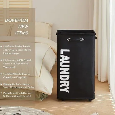 Immagine prodotto di Cesto portabiancheria pieghevole da 29 pollici con ruote, nero XL
