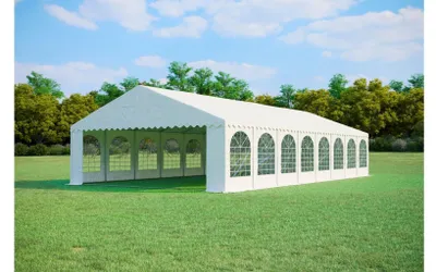 Obrázek produktu pro Párty stan 8x16 m MAX+ – PVC 550 g/m² s protipožární úpravou, boční výška 2,6 m, ocel Ø50 mm, až 256 osob - Bílá