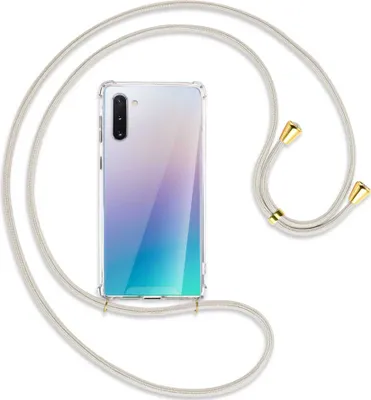 Produktbild von Handykette Backcover-Schutzhülle mit Band (Metall goldfarben) für Samsung Galaxy Note 10 (N970) - broken white