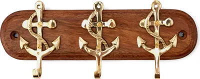 Immagine prodotto di Gancio portachiavi marittimo ancora 18x7cm triplo in ottone e legno portachiavi
