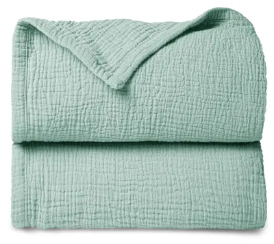 Image de Couverture en mousseline de coton pour bébé de la marque lulumoon – Couverture respirante pour nouveau-nés – Couleur sauge