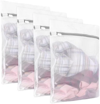 Obrázek produktu pro Síťka do pračky – Koš na jemné prádlo – Skrytý zip – Bílá barva – Vhodné pro oblečení a cestování – Sada 4 kusů