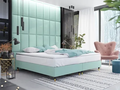 Obrázek produktu pro Manželská čalouněná postel s matrací 180x200 NECHLIN 5 - mentolová