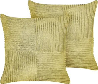 Produktbild von BELIANI Set aus 2 Grün dekorativen Kissen aus Cord 43 x 43 cm Gestreiftes Muster modernes Design Wurfkissen