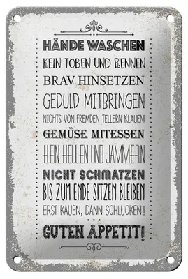 Produktbild von Blechschild Spruch Hände waschen kein toben rennen 12x18cm Schild