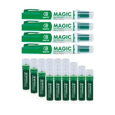 Image de ESENG® Marqueur pour tableau blanc MAGIC WM-218, 4x marqueurs + 24x cartouches (vert)