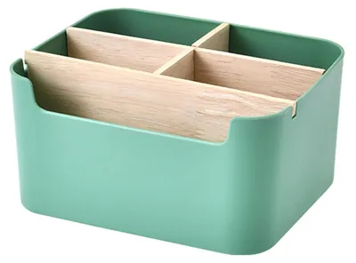Bambus Schreibtisch-Organizer, 5 Fächer, Stifthalter, Grün