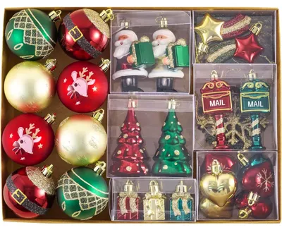 Weihnachtskugeln 40er Set, unzerbrechlich, rot, grün, gold