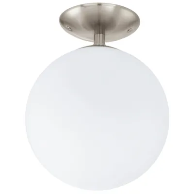 Produktbild von EGLO Deckenlampe Rondo, runde Deckenleuchte, Deckenbeleuchtung Glaskugel, Kugel Lampe Wohnzimmer aus Metall in Silber und Glas in Opal matt weiß, E27