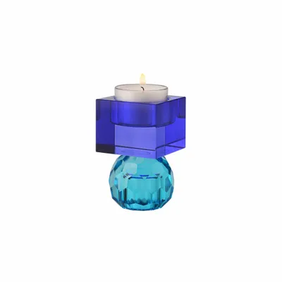 Obrázek produktu pro Dárková společnost Svícen / svícen na čajovou svíčku Sari ball cube, svícen, sklo, modrá / tmavě modrá, V 8 cm, 1163001009
