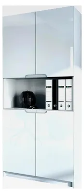 Produktbild von Büroschrank Logan V2, Aktenschrank mit 5 Fächern und 4 Türen, Weiß matt/Weiß Hochglanz (82 x 184 x 37 cm)