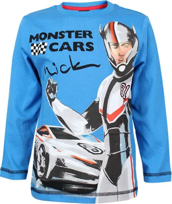 Produktbild von 83281 Disney Monster Cars Jungen Langarmshirt – Hellblau/Blau, Gr. 104 – Kinder Shirt mit Rennwagen-Motiv, bequem, pflegeleicht & ideal für Alltag und