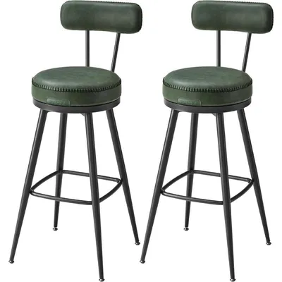 Obrázek produktu pro Sada 2 otočných barových židlí s opěradlem LBC889C01V1, umělá kůže, 101 cm, zelené