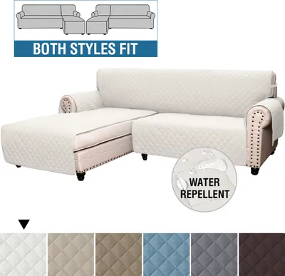 Obrázek produktu pro Topchances L Shape Sofa Covers, vodoodpudivý protiskluzový ochranný kryt na rohovou pohovku, oboustranné kryty na ochranu nábytku před domácími mazlíčky a dětmi, béžová, velikost M
