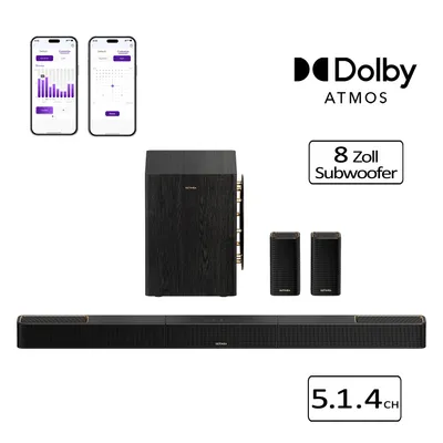 Produktbild von ULTIMEA Skywave Series 5.1.4 Professionelle Soundbar mit Dolby Atmos, 5.1.4 Surround Sound System mit 8" Subwoofer & 2 kabellosen Rear-Lautsprechern