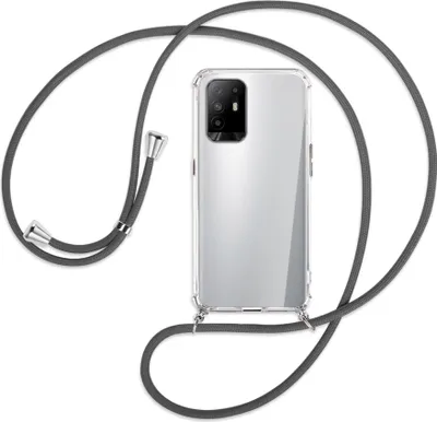 Produktbild von Handykette Backcover-Schutzhülle mit Band (Metall silberfarben) für Oppo A94 5G / F19 Pro+ 5G - dunkelgrau
